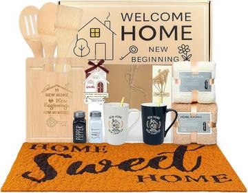 House Warming Gifts New Home Closing Gift Basket with 2 Coffee Mug and Welcome Mat New Home Box Housewarming Present for Couple,Home Buyers,Women,Men,Friend
