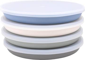 WeeSprout Bamboo Plates with Silicone Lids, Set of 4, Kid-Sized Dinnerware