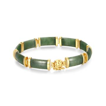 925 Sterling Silver 18K Yellow Gold Plated Genuine Green Jade Link Bracelets for Women