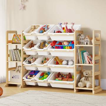 EXPERLAM Extra Large Toy Storage Organizer, Dual Bookshelves, 12 Bins