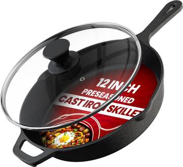 Utopia Kitchen Cast Iron Skillet 12 Inch with Lid
