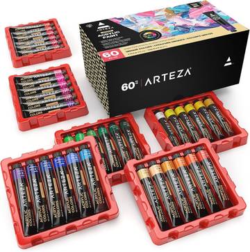 Arteza Professional Acrylic Paint Set - 24 Colors with 8 Brushes