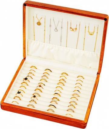 Solid Wood Ring Organizer Display Case with Velvet Lining
