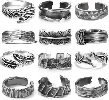 Handcrafted Men's Rings stacking Set in Silver with Black Onyx