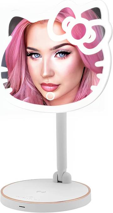 Impressions Vanity Hello Kitty Tabletop Mount LED Cordless Makeup Mirror with 360 Degree Rotation and Adjustable Brightness
