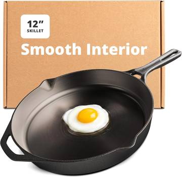 Greater Goods 12" Cast Iron Skillet, Smooth Surface
