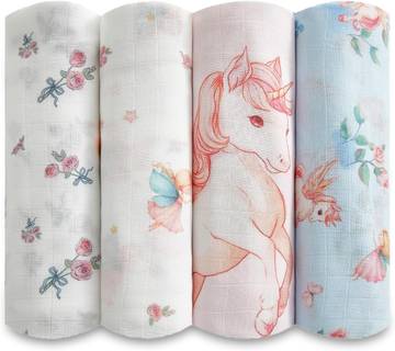 Little Unicorn Organic Cotton Muslin Swaddle Blanket Set (4-Pack)