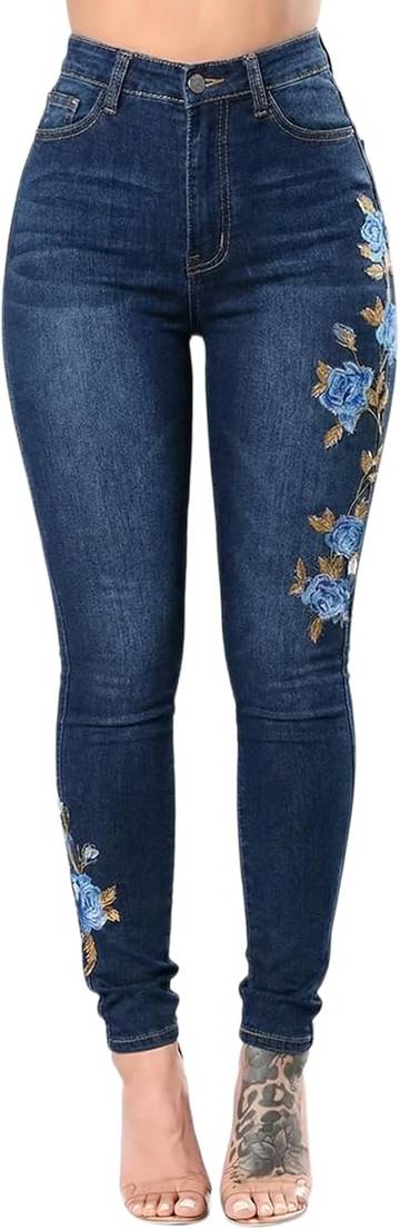 KATO Women's High Waisted Skinny Jeans with Fruit艾已Ink+дарDesign