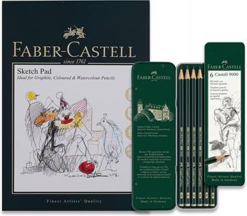 A5 Sketch Pad, 40 sheet, 160gsm & Castell 9000 Art Set Tin Of 6