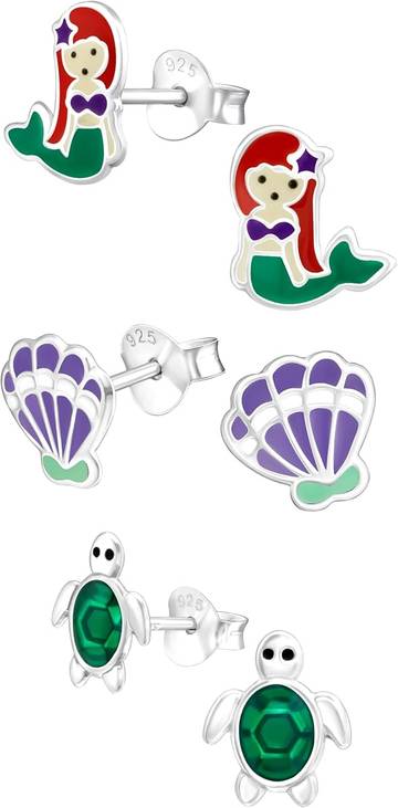 Hypoallergenic Sterling Silver Glitter Mermaid Stud Earrings (Nickel Free)
