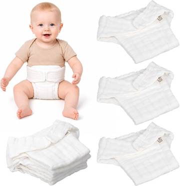 Babysoy Cloth Diapers (One Size) - Pack of 6 - Natural Cotton/Organic Bamboo - with Snaps - White