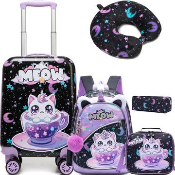 Kid's Luggage Set 5 Piece Suitcase Set 16" Hardside Luggage with Spinner Wheels Girls Carry on Toddler Travel Rolling Suitcase Airline Approved