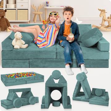 Modular Kids Play Couch, 14-Piece Fort Building & Climbing Foam Set
