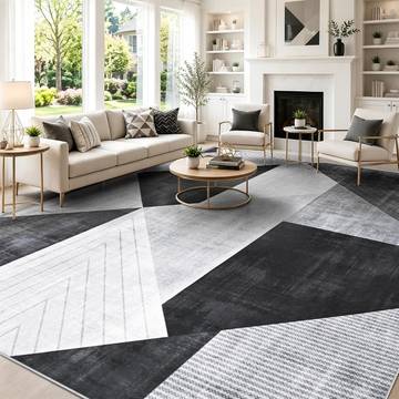 Ruggable Designer Collection - Classic Black and White Geometric 8' x 10' Area Rug Tile