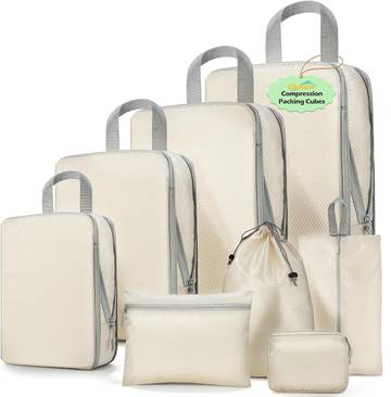 8 Set Packing Cubes for Travel, Suitcase Organizer Bags for Luggage (Cream)