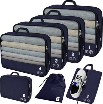 Veken 10 Set Packing Cubes for Travel Essentials, Compressible Expandable Luggage Organizer Bags for Clothing, Toiletries, Accessories - Space Saver (Blue)