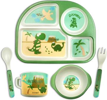 Bambu Kids 3-Piece Bamboo Dinosaur Plates & Cutlery Set
