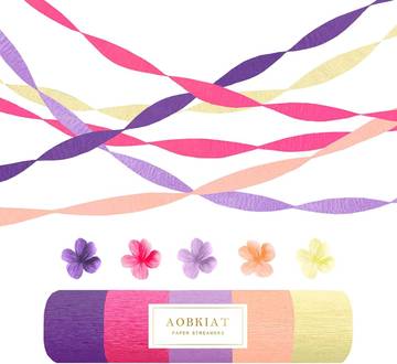 AOBKIAT Purple Hot Pink Yellow Streamers, 5 Rolls