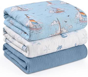 C meltingly Soft Baby Blanket - Unisex Newborn Gift, Muslin Receiving Blanket, Organic Cotton Baby Blanket, Blue - 32x32 inches