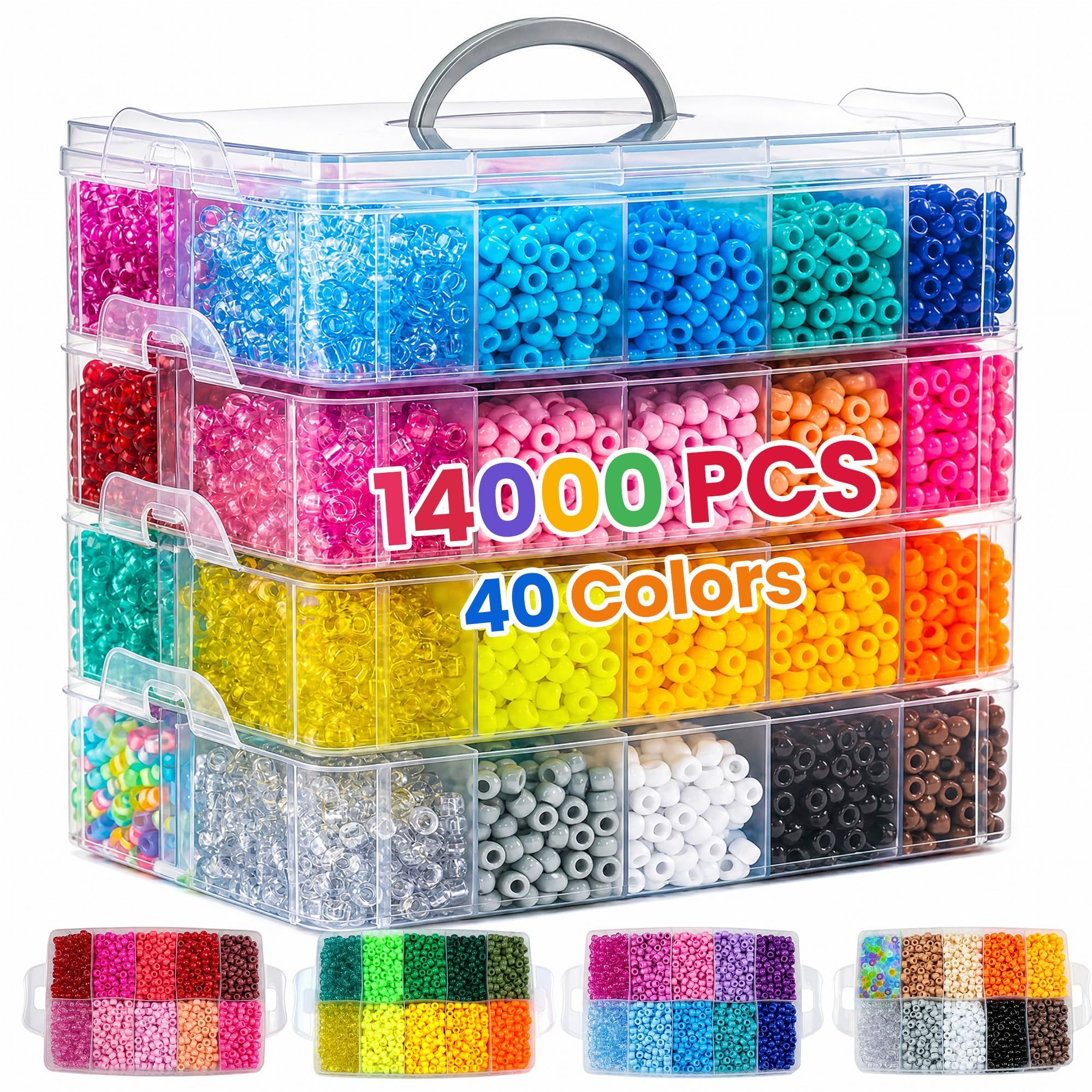 14000Pcs Pony Beads Kit, 40 Colors Rave Kandi Beads Bracelet Making Kit
