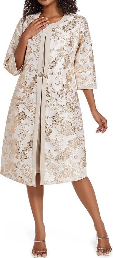 Women's Two Piece Dress Church Suits Mother Gift Special Occasion Wedding Party Jacquard Embroidery Long Jacket Church Set