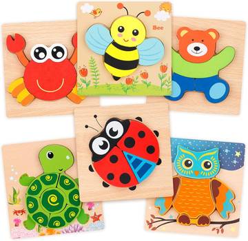Montessori Jigsaw Puzzles - Wooden Number & Shape Preschool Set by Pickeez