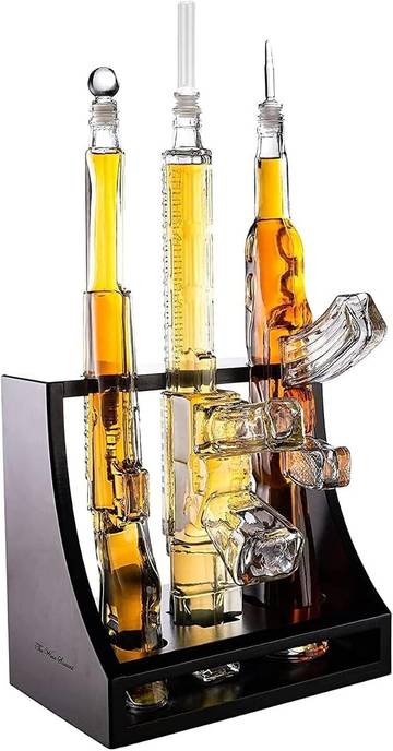 Hudson Whiskey Die-Cast Decanter Set with Glass and Stoneware Tumblers