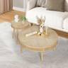 Farmhouse Round Coffee Table with Handmade Rattan