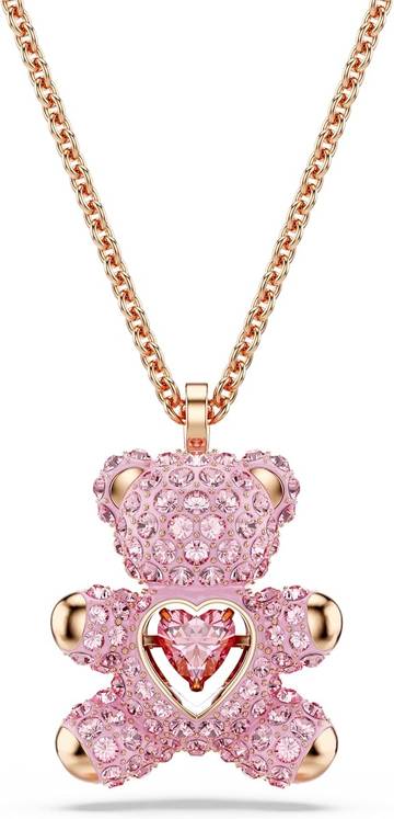 Teddy Bear Pendant Necklace, Pink Crystals, Rose Gold-Tone Finish