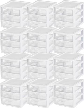 Sterilite ClearView 3-Drawer Cart Small Plastic Storage Organizer, 12-Pack