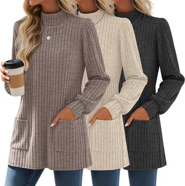 Women's Mock Neck Sweater Tunic Top 3-Pack