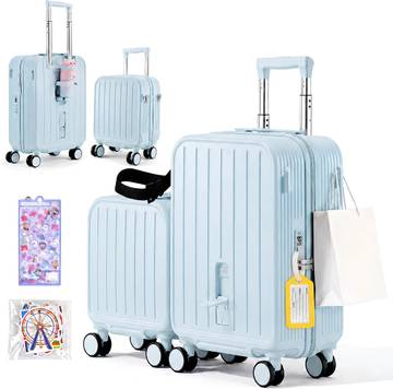 Ride On Suitcase for Kids 2 Piece Carry On Luggage Set (Light Blue)