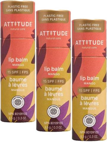 ATTITUDE Plastic-free Lip Balm with Sun Protection SPF 15, EWG Verified