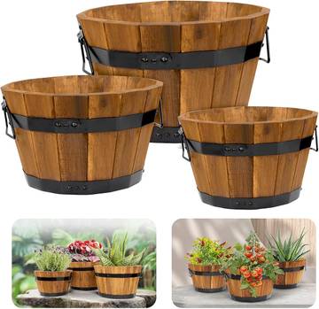 Acacia Wood Barrel Planters
