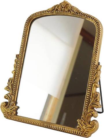 Small Vintage Vanity Makeup Desk Mirror, Antique Traditional Arch Table Mirror in Gold