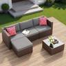 All-Weather 5-Piece Outdoor Wicker Patio Set with Cushion and Glass Table