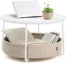 FSC-Certified Round Coffee Table with Fabric Basket Storage