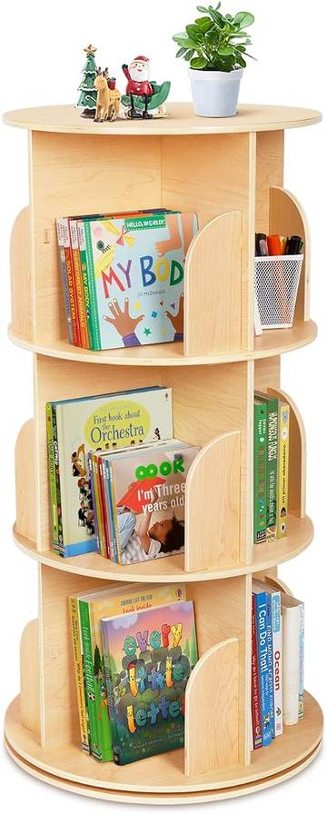 OOOK Kids Rotating Bookshelf 3 Tier Corner Bookshelf for Small Space