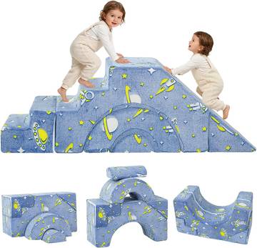 MeMoreCool Modular Kids Couch, Rocket Foam Play Sofa with Slide Blue