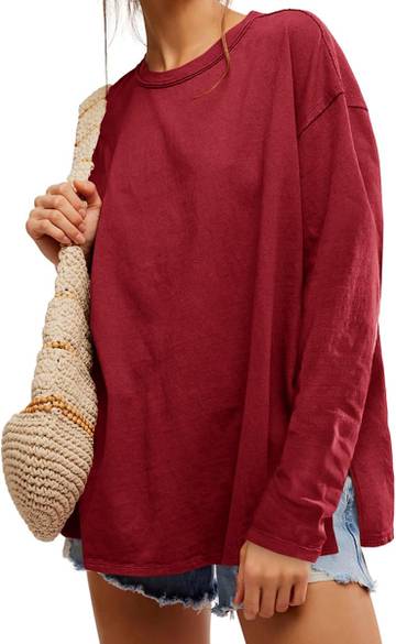 Womens Oversized Long Sleeve Shirts Casual Fall Tops Loose Fit Basic Tees