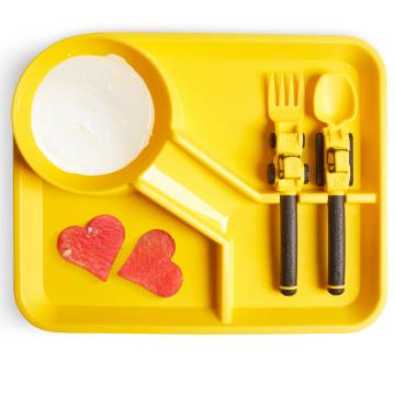 Dinneractive Dining Set for Kids - 3 Piece Construction Themed Toddler Utensils & Plates