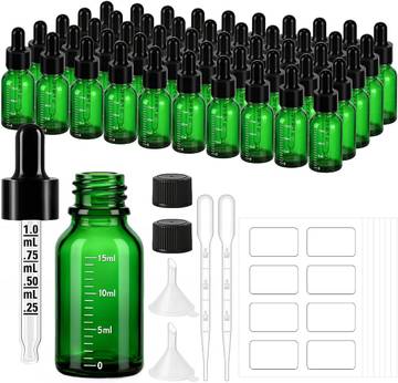 UPBUD 50 Pcs 1/2oz Green Graduated Glass Dropper Bottles
