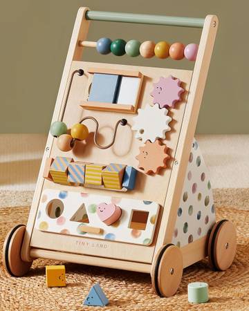 Tiny Land Wooden Baby Walker with Activity Center, Montessori Push Walker