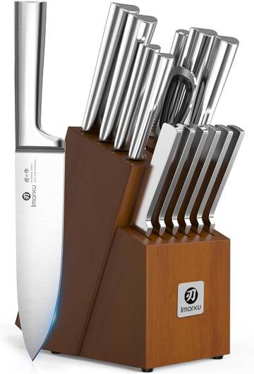Imarku Knife Set - Kitchen Knife Set 15 Pieces Japanese Stainless Steel Knife Block Set with Sharpener