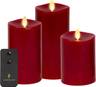 Luminara Flameless Flickering Melted Edge Set of 3 Candles, Battery Operated & Timer Function, Remote Included, Unscented Paraffin Burgundy Wax LED Light Pillar, Christmas Holiday Décor