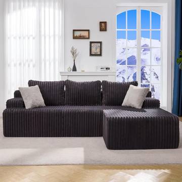 108" Boneless Couch with Chaise, Cloud Sectional Modular Sofa, Beige
