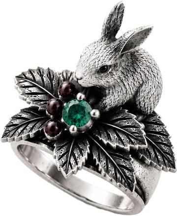MossAgate Sterling Silver Woodland Rabbit Ring