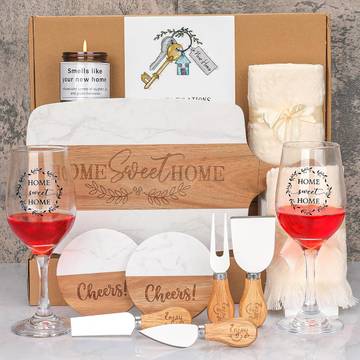 Housewarming Gifts New Home - Luxury Candle, Bottle Opener, Cheese Knife Set & Coasters - Stylish Home Essentials for Couples, New Homeowners Gift Idea