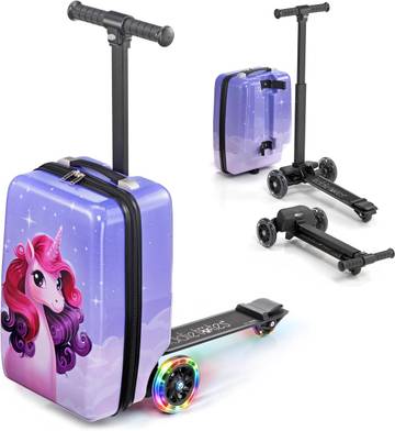 Kiddietotes Detachable Girls Scooter Suitcase, Ride-On Rolling Carry-On