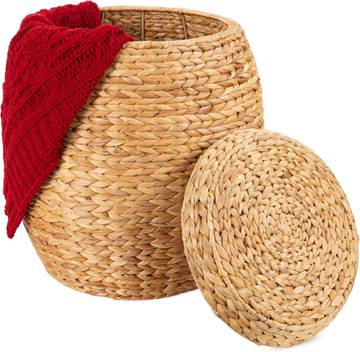 Vintage Multipurpose Hyacinth Storage Basket with Lid